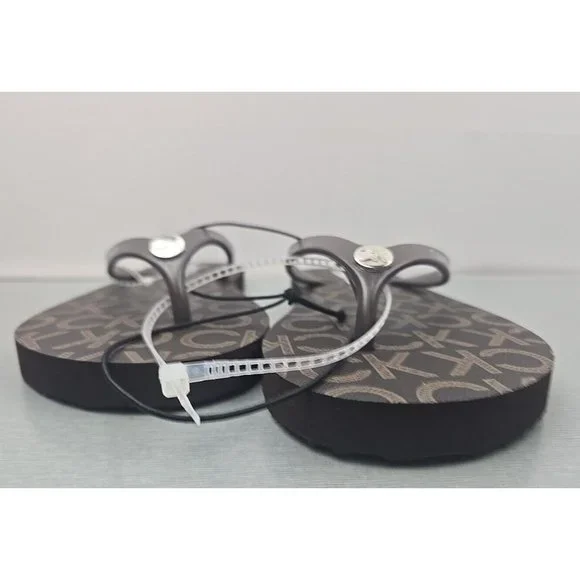 Women’s Sandals Flipflops  Size 6M Calvin klein  Brown Multi Logo Print - Picture 8 of 8